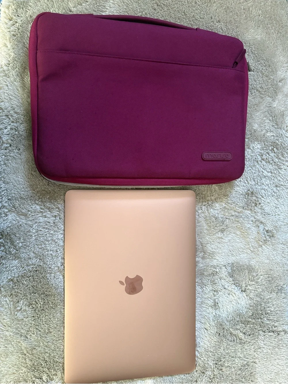 Apple Rose Gold Laptop with Plum Protective Sleeve